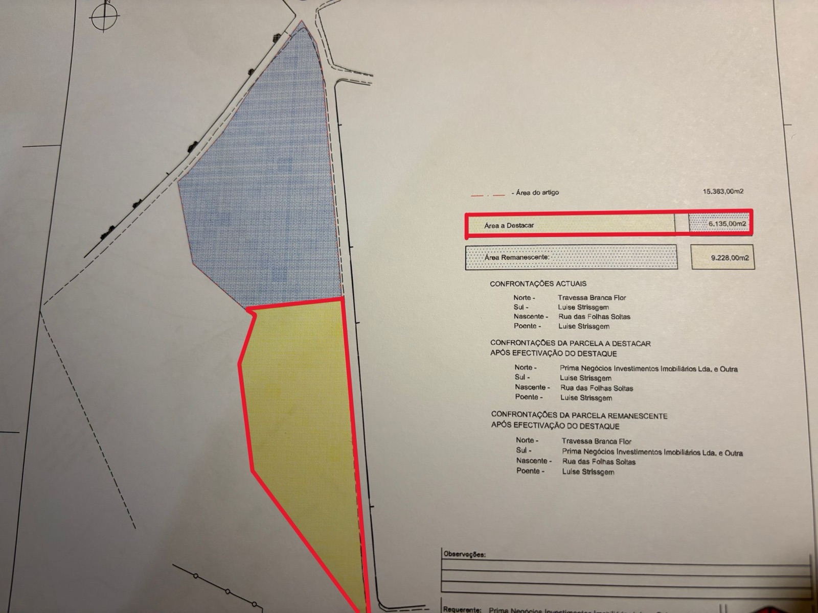 Published survey plan for the Banzão plot