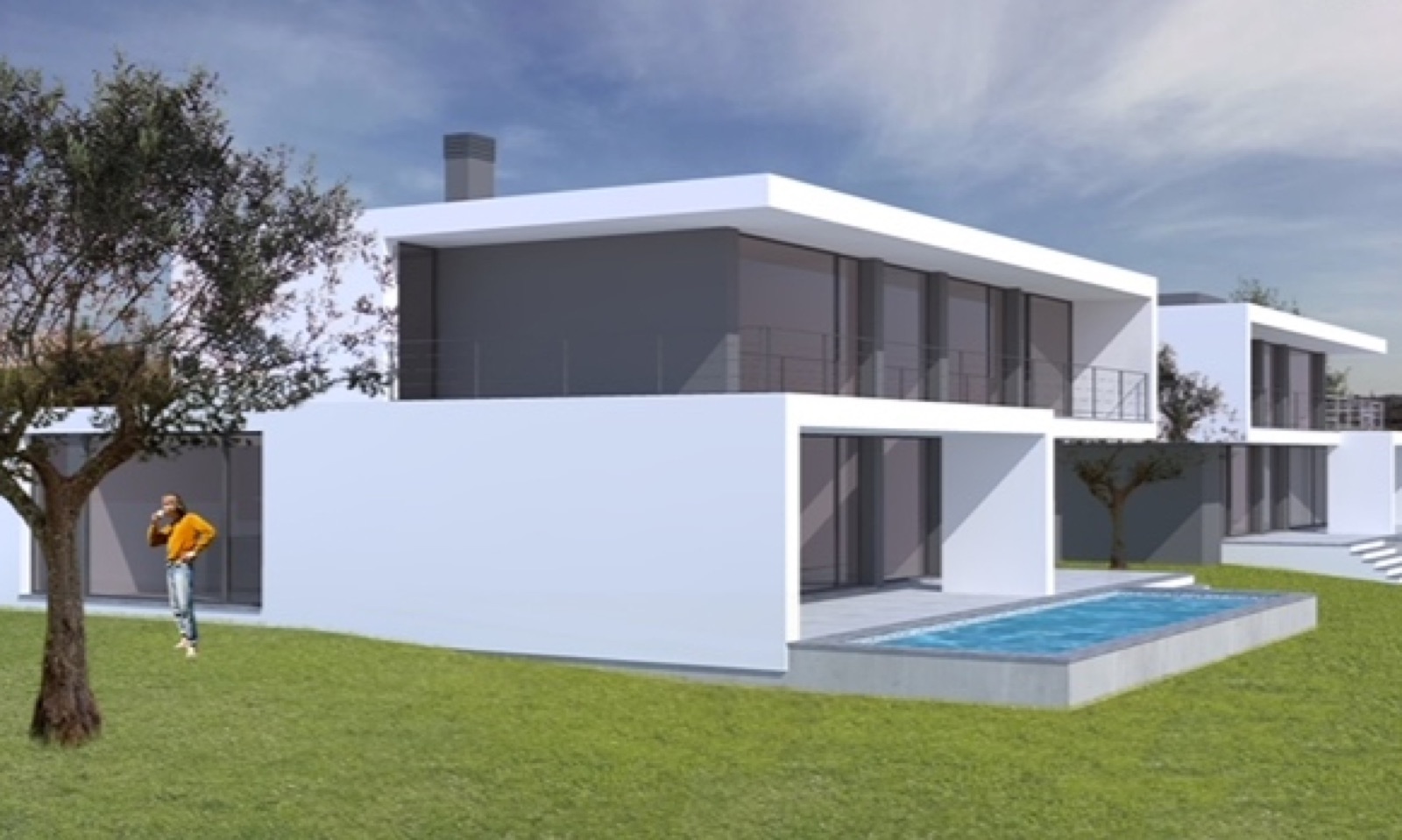 Architectural visualisation of the Fontanelas villa and pool