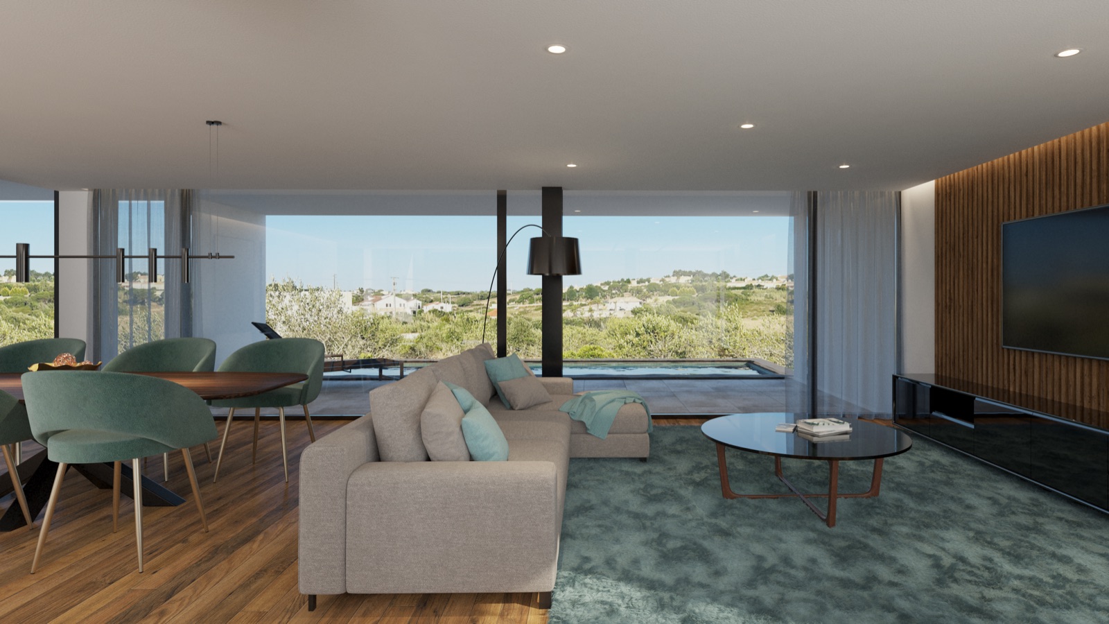 Architectural visualisation of the living and dining area