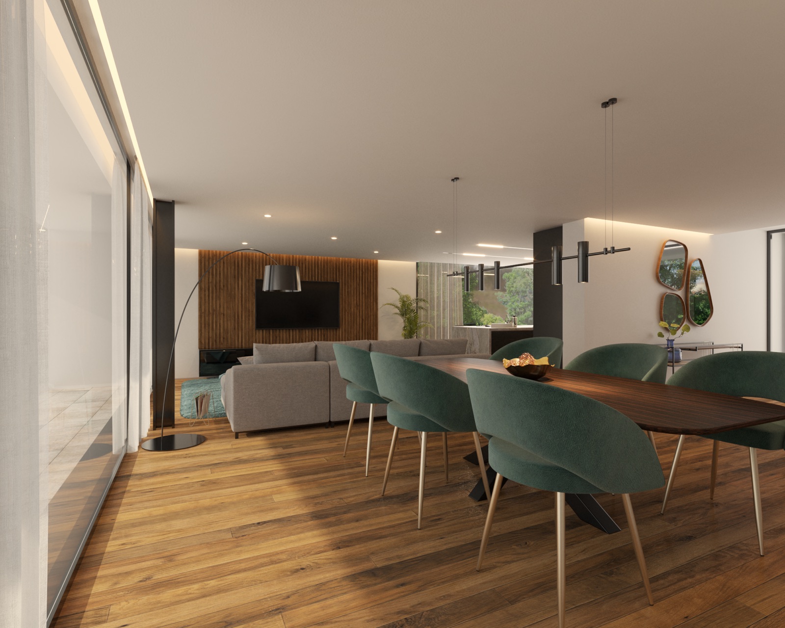 Architectural visualisation of the open-plan interior